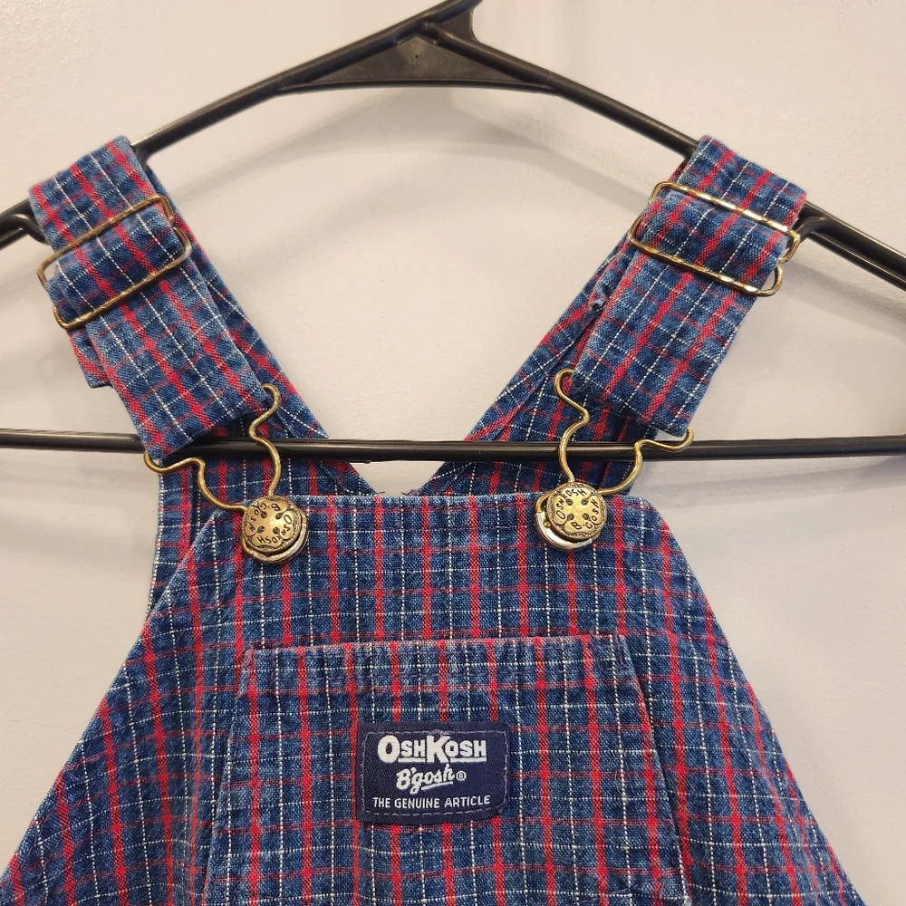 OshKosh B'gosh Plaid Vintage 90s Snap Button Overalls 100% Cotton Made In USA